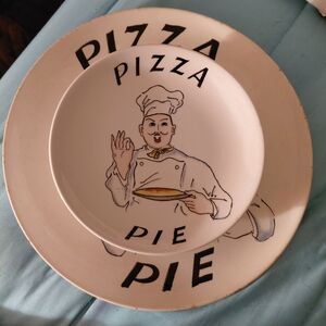 Vintage 50s 13in Pizza Pie Chef Plate An 8 ,8in Saucers Set Oven An Craze Proof